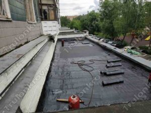 Наплавление второго слоя Технониколь на магазине, примыкающего к дому, Красногорск, ул. Ленина, 5Б